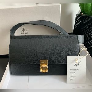 Polene Numero Sept Belt Black Textured Leather Bag wear around waist/ crossbody